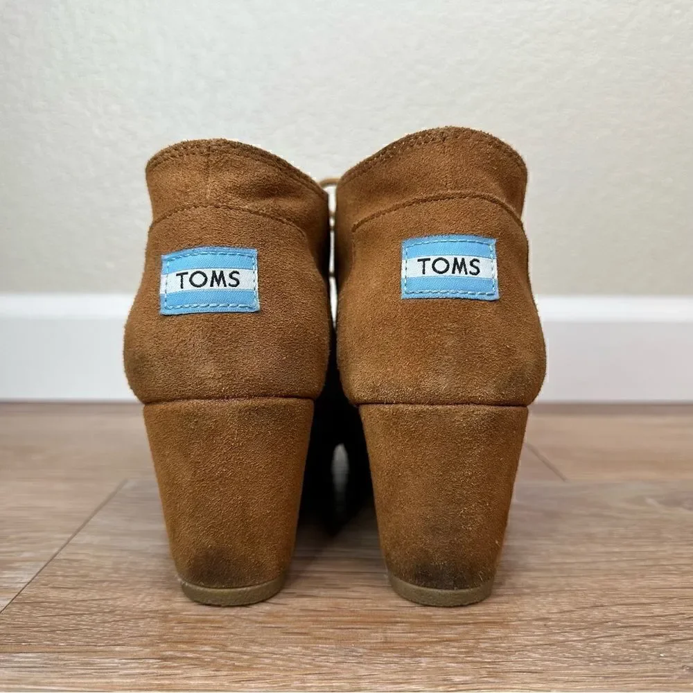 Toms Women’s Brown Lace Up Wedge Ankle Booties, Size 7